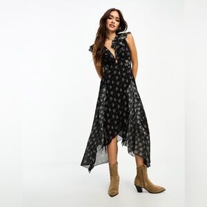 Free People Womens Joaquin Ruffled Midi Dress